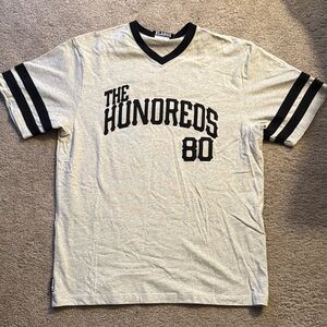 NWOT The Hundreds 80 Shirt Mens XL Gray, Black Stripes Embroidered Short Sleeve